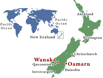 Maps of World & New Zealand with Wanaka & Oamaru